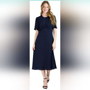 Julia Jordan Flutter Sleeve Crew Neck Midi Dress NWOT size 4 Navy Blue
